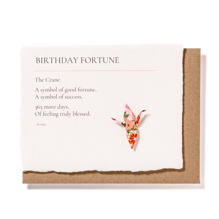 Birthday Fortune: Origami Crane Embellished Birthday Card